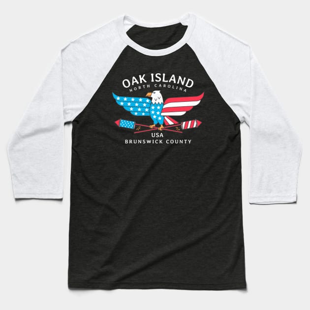 Oak Island, NC Summer Patriotic Pride Fourth of July Baseball T-Shirt by Contentarama